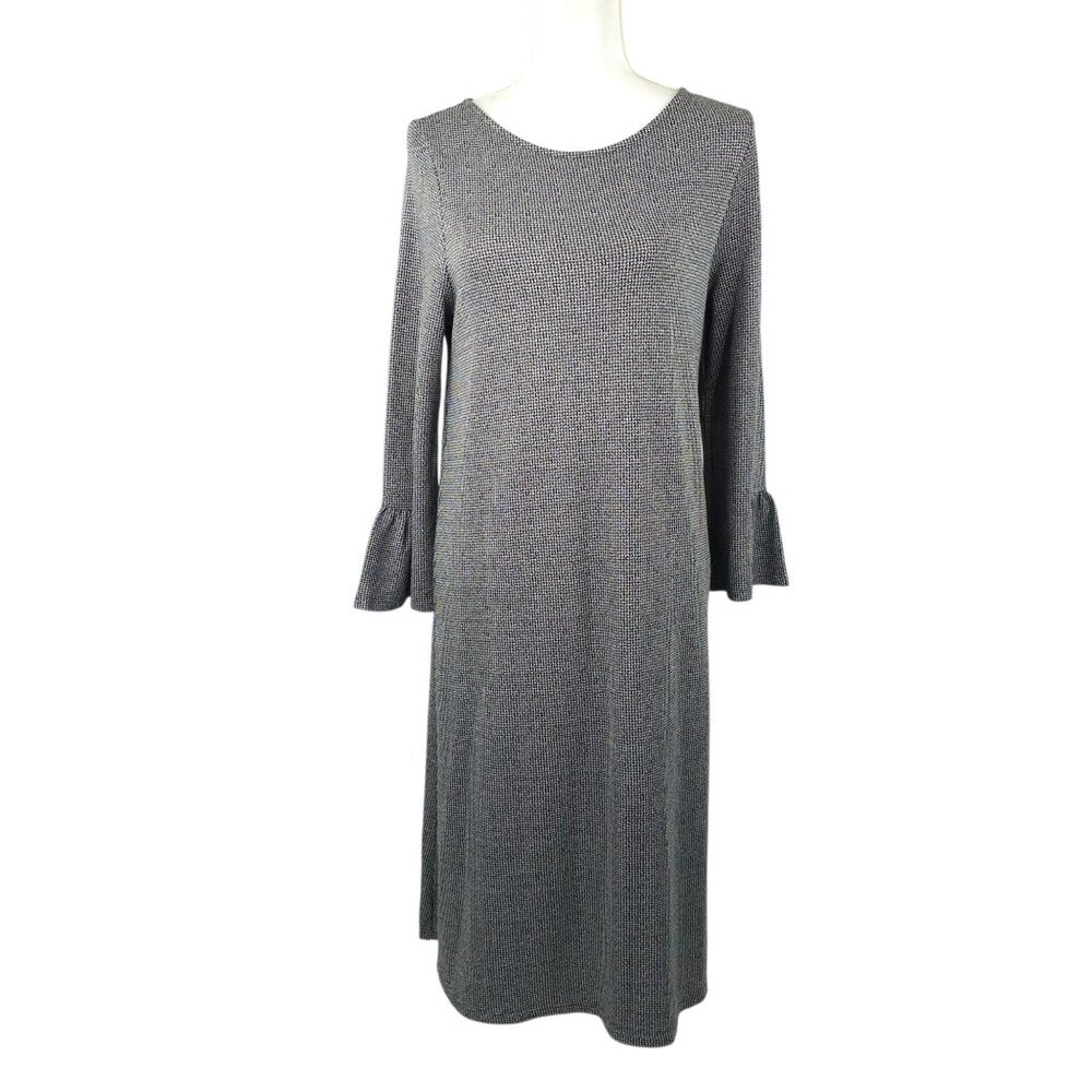 J JILL Wearever Dress Womens S Gray Houndstooth Flutter Sleeve Pullover Stretch